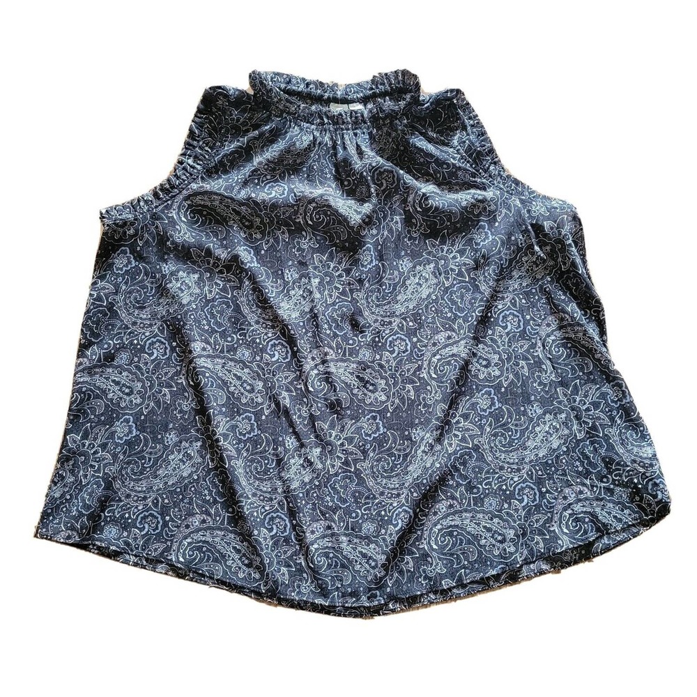 Gap Shirt Womens Small Muted Black Paisley Sleeveless Ruffle Neck Oversized Top